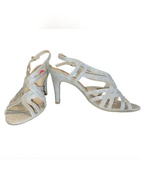 NWOT Rialto Randie Silver Glitter Strappy Sandal Heels Evening Wedding 8.5